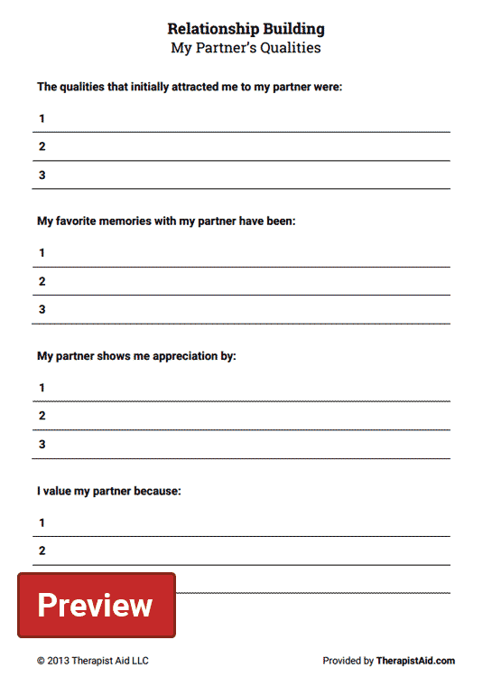 My Partner s Qualities Worksheet Therapist Aid