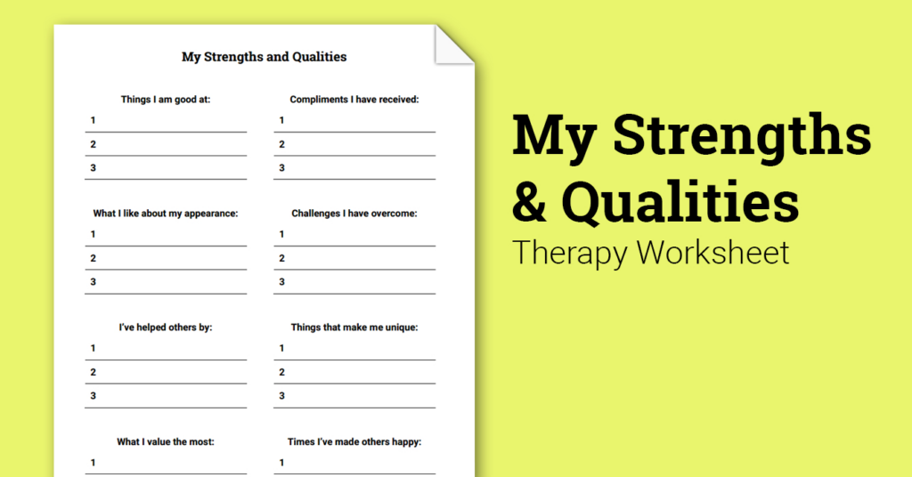 My Strengths And Qualities Worksheet Therapist Aid Free Printable