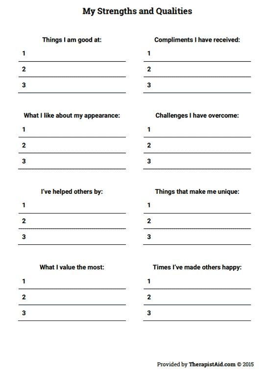 My Strengths And Qualities Worksheet Therapist Aid Self Esteem
