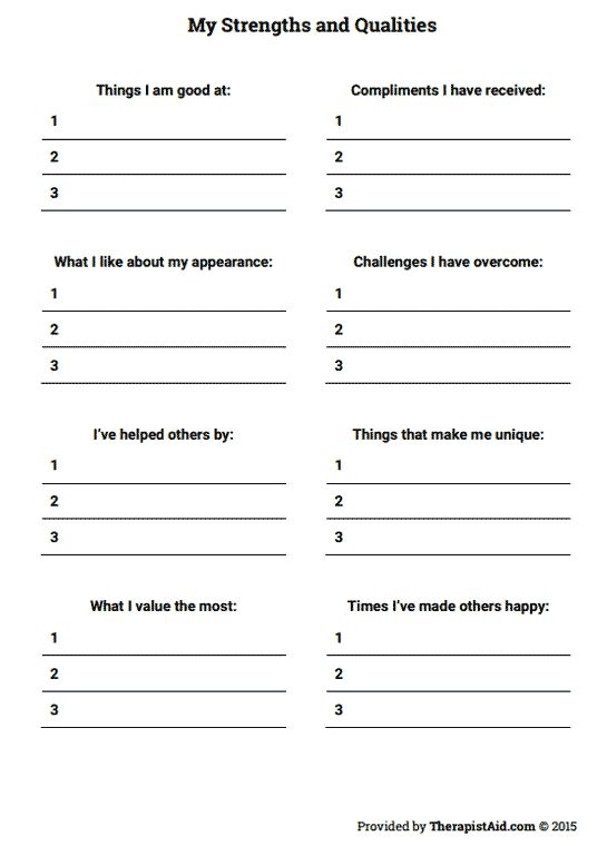 My Strengths And Qualities Worksheet Therapist Aid Self Esteem 