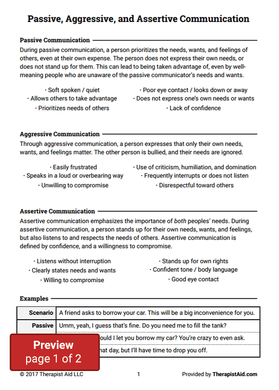 Communication Worksheet Therapist Aid