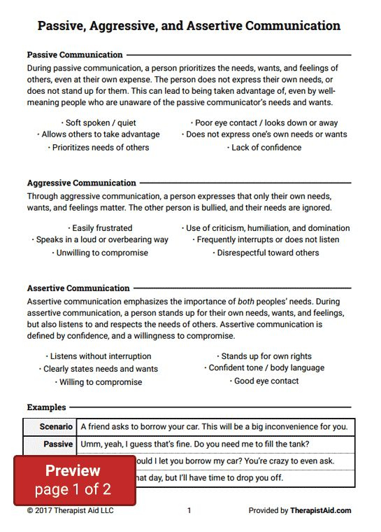 Passive Aggressive And Assertive Communication Worksheet 