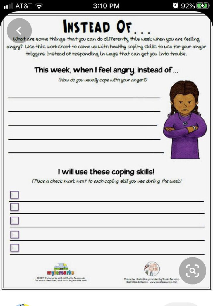 Anger Coping Skills Worksheets For Teens