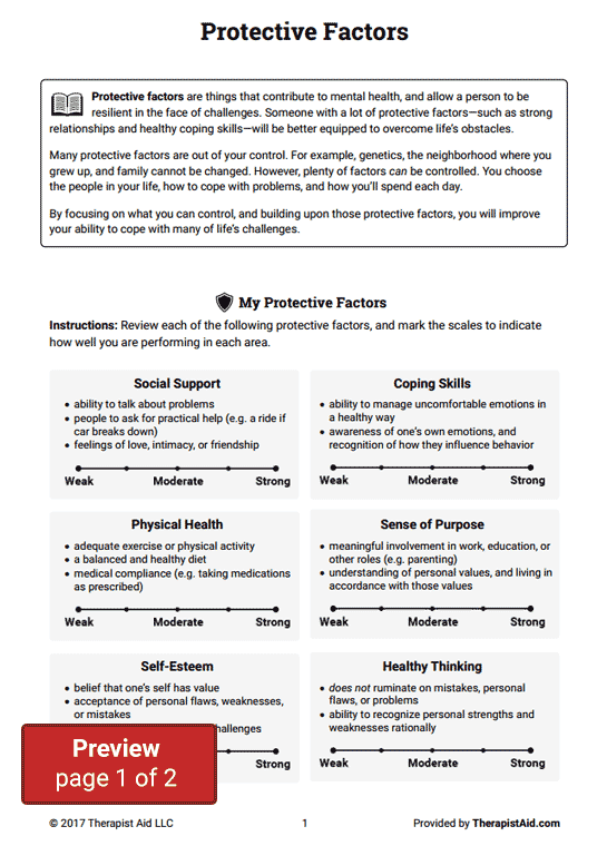 Protective Factors Worksheet Therapist Aid