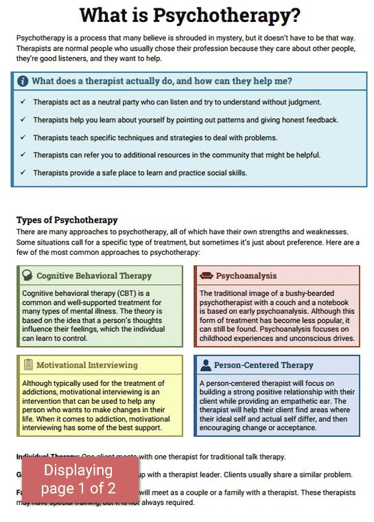 Psychotherapy Info Sheet Worksheet Therapist Aid In 2020 