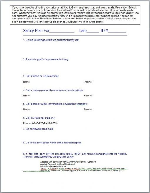 Safety Plan In English And Spanish Mental Health Activities Mental 