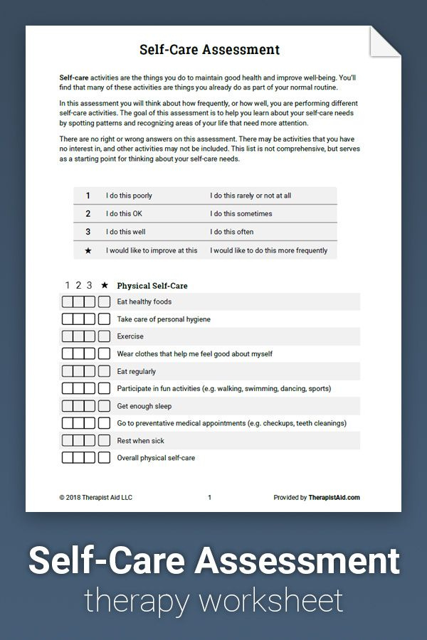 Self Care Assessment Worksheet Therapist Aid Self Care Worksheets 