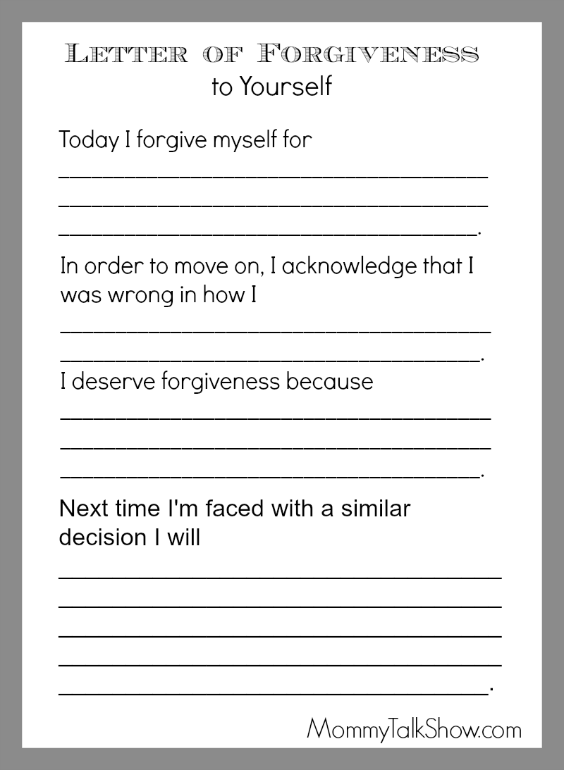 Self Forgiveness Worksheet In 2020 Therapy Worksheets Therapy 