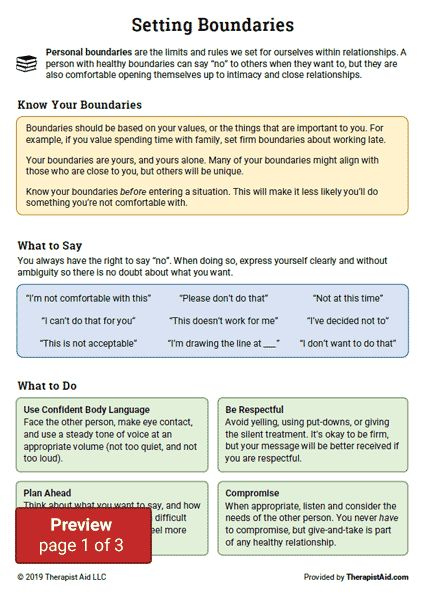 Therapist Aid Worksheets On Boundaries