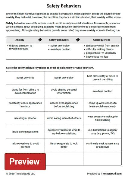 Social Anxiety Safety Behaviors Worksheet Therapist Aid