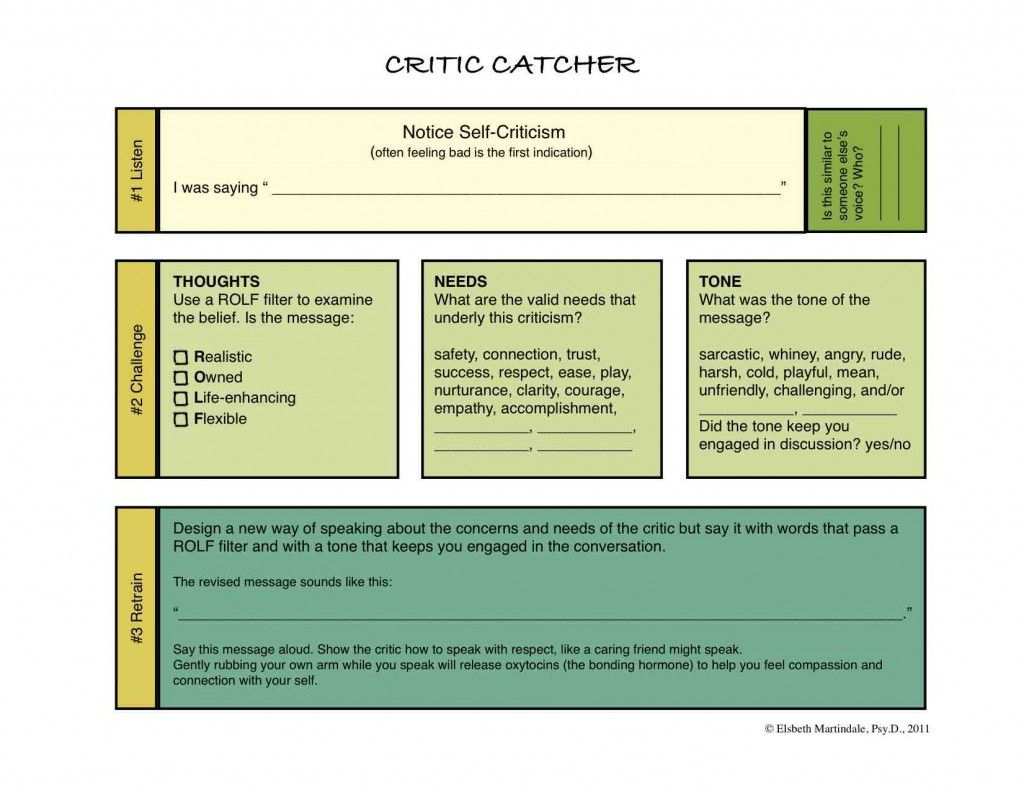 Stop Your Inner Critic Therapy Worksheets Counseling Psychology 