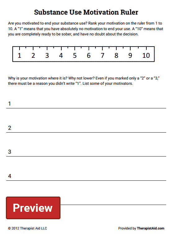 Substance Use Motivation Ruler Worksheet Therapist Aid