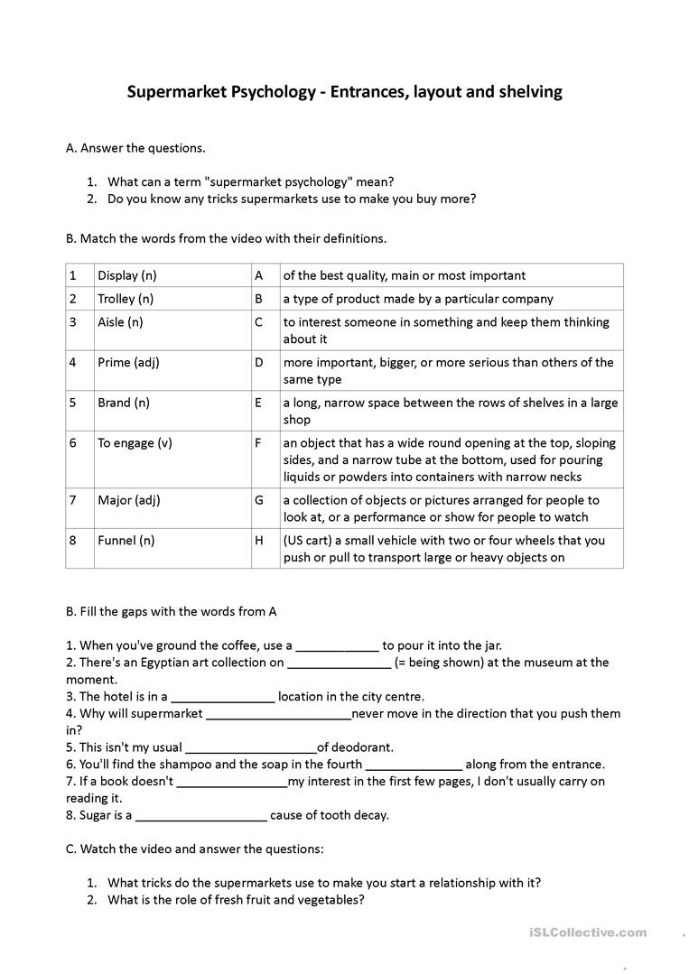 Supermarket Psychology Worksheet Free ESL Printable Worksheets Made 