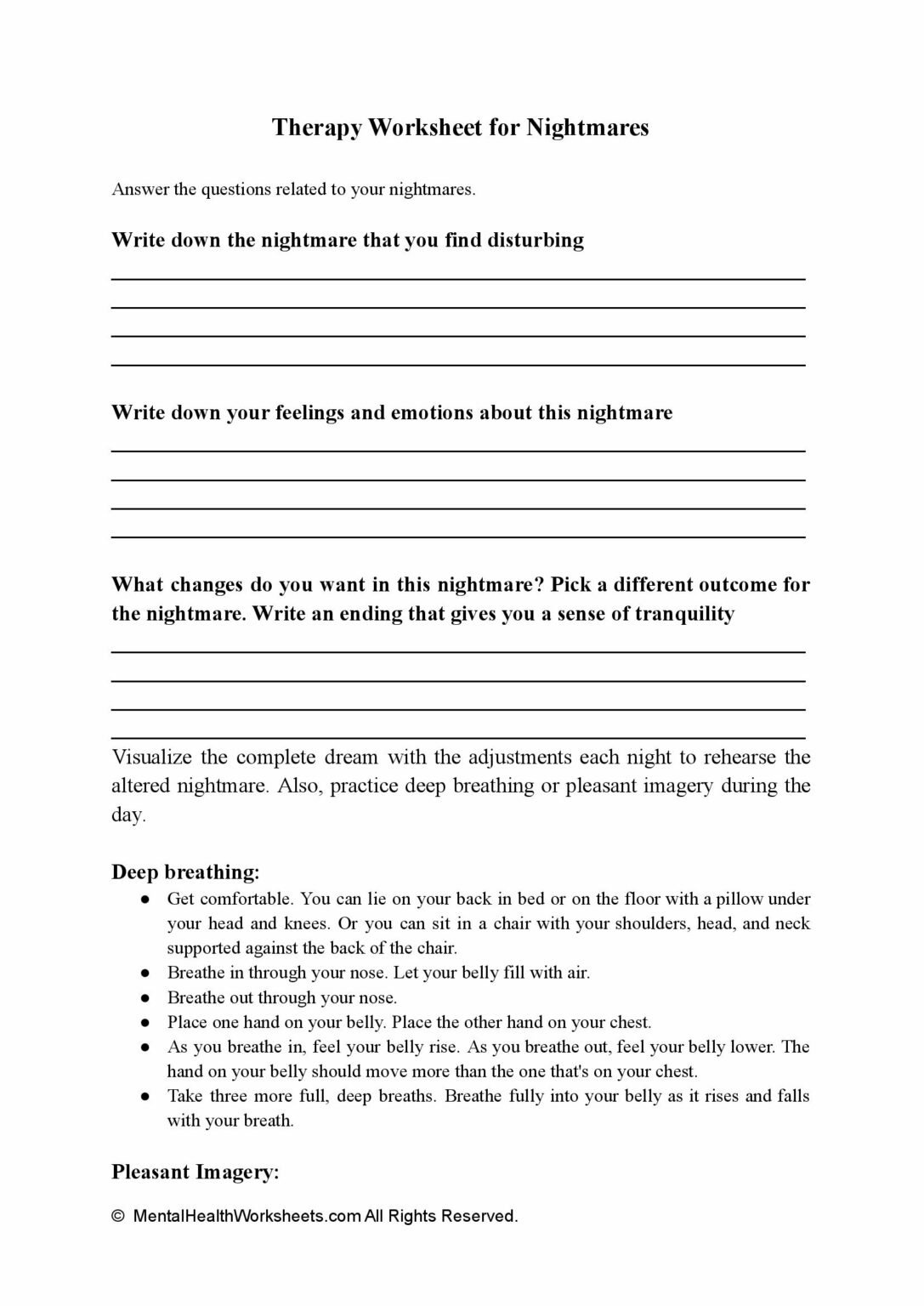 Therapy Worksheet For Nightmares Mental Health Worksheets