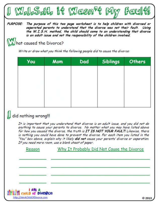 Was My Parents Divorce My Fault This Worksheet For Children Of Divorce 