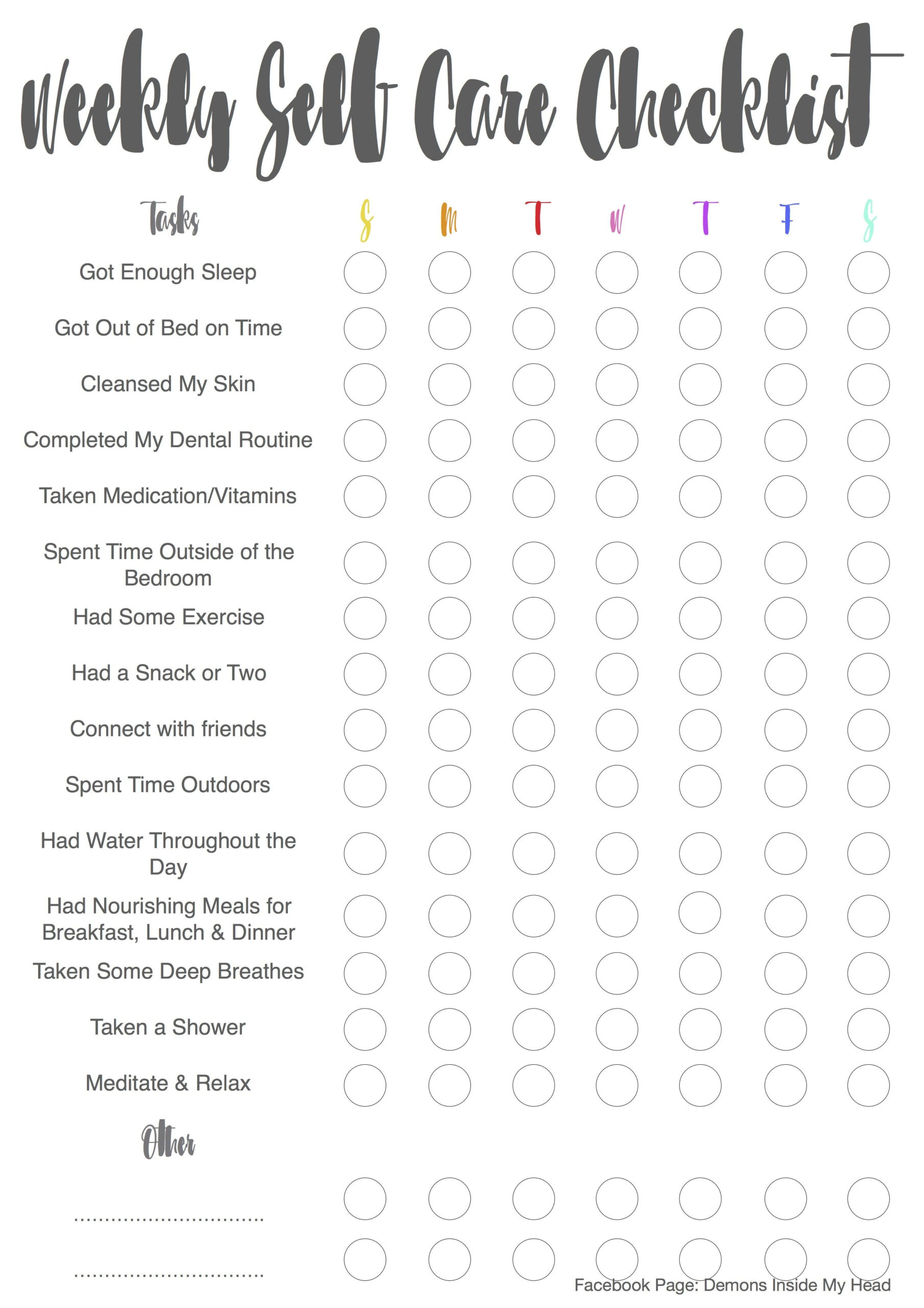 Weekly Self Care Checklist This Printable Provides The Basics As Well 