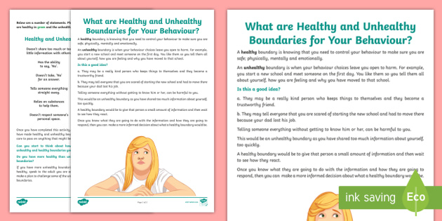 What Are Healthy And Unhealthy Boundaries Worksheet