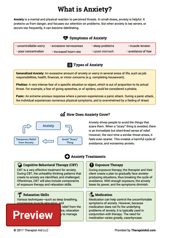 What Is Anxiety Worksheet Therapist Aid