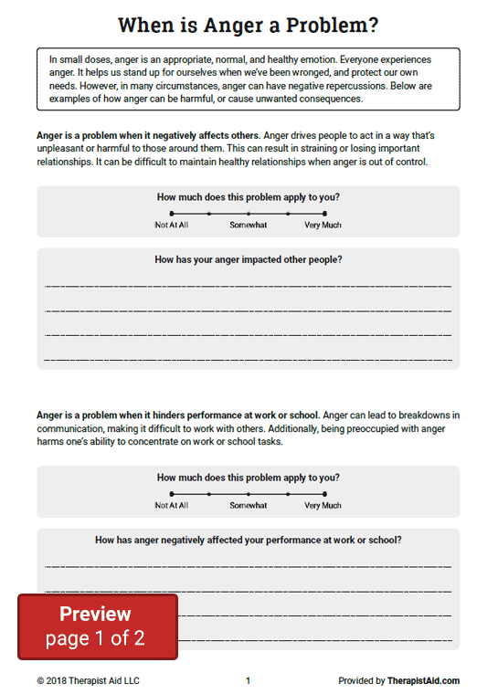 Anger Management Therapist Aid Worksheets | Anger Management Worksheets