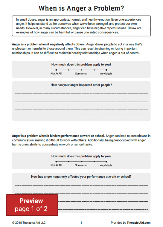 When Is Anger A Problem Worksheet Therapist Aid Anger Coping 